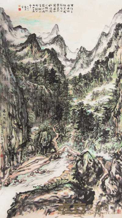 刘止庸 丁巳（1977年）作 春到黑龙溪 立轴 146×81cm
